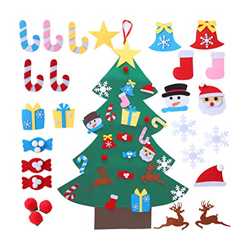 Ulikey Fieltro Árbol de Navidad, Árbol de Navidad, Adornos para Niños Puerta del Hogar Decoración de Pared, Decoración de Pared con Cuerda Colgante, Niños