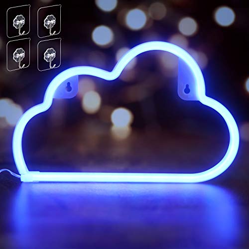 Umitive Letreros de Neon Nube, Luz Neón LED con 4 Ganchos, Batería o USB Accionado, Ahorro de Energía, Señal de Neón Lámparas, Azul Muestra Ligera de Neón para Decoración de Pared, Fiesta y Habitación