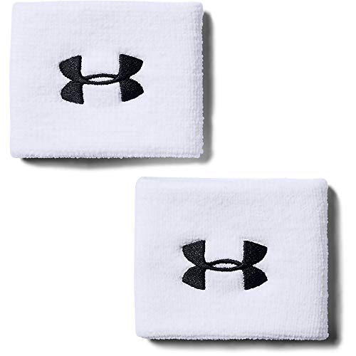 Under Armour UA Performance Wristbands Pack De 2 Muñequeras para Hombre, Accesorios De Entrenamiento, White/Black (100), Taglia Unica