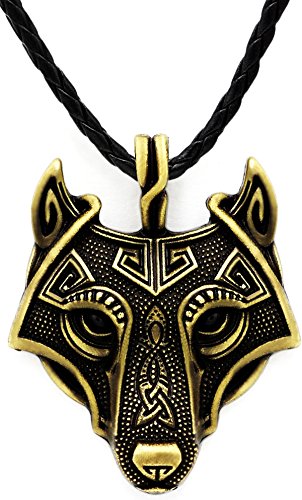 Único hecho a mano antiguos de bronce Viking Wolf collar colgante de cuero genuino