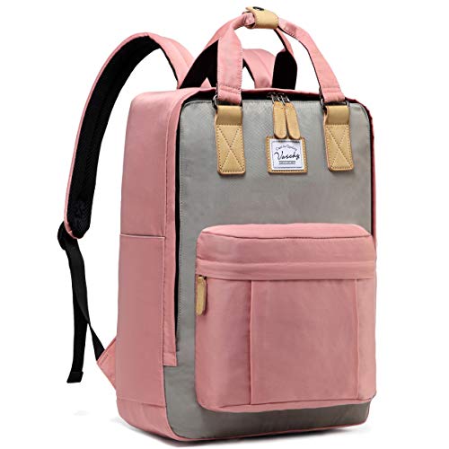 VASCHY Mochila Mujer,Mochilas Escolares Juveniles Adolescentes Vintage Mochila Ordenador Portatil para 15.6 Pulgadas Rosado