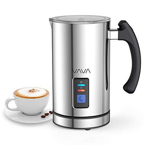 VAVA Espumador Leche Eléctrico Batidora de Leche (3 Modos espumo frío/Caliente y Calentar, apagamiento automático, protección contra-sobrecalentar) Acero Inoxidable, Espuma Rica, 115ml/ 240ml