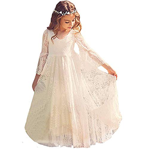 Vestido Blanco de niña de Las Flores Vestido Blanco de niña para el Bautizo de Bodas de la Fiesta de Desfile Vestido Blanco de niña de Las Flores Vestido Blanco de niña para el Bautizo de Bodas de la Fiesta de Desfile