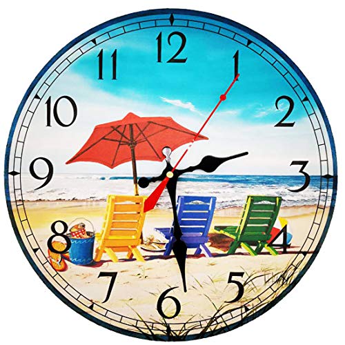 VieVogue Reloj de Pared, Reloj de Pared de Cuarzo Estilo Toscano Vintage silencioso Retro Reloj de Madera Sin Tictac (Playa, 30cm)
