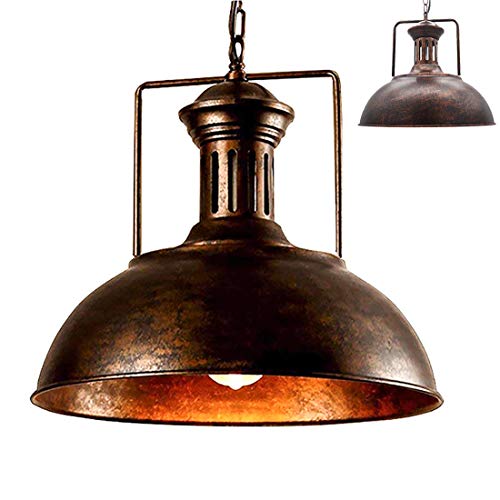 Vintage colgante granero Metal Industrial luz lámpara sombra antiguo recipiente en forma de hierro forjado ajustables cadenas techo luz araña (Moho, 33CM)