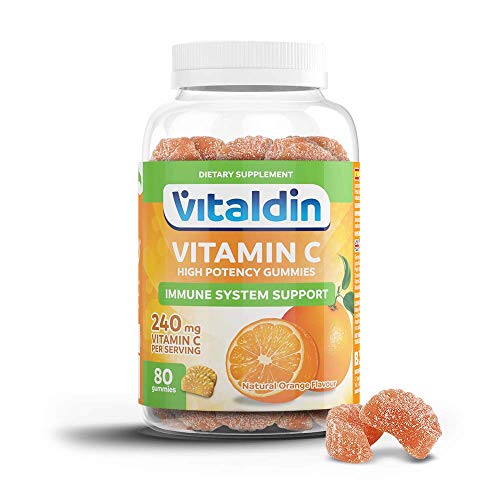 VITALDIN Vitamina C - 240 mg por dosis diaria - 80 unidades (suministro para 1 mes aprox.), sabor a Naranja - Refuerza el Sistema Inmunitario - Sin Gluten