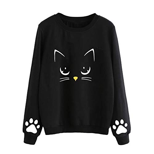 VJGOAL Mujeres Moda Casual Otoño e Invierno Lindo Gato impresión Suéter de Cuello Redondo de Manga Larga Color sólido Blusa Jersey(2XL,Negro VJGOAL Mujeres Moda Casual Otoño e Invierno Lindo Gato impresión Suéter de Cuello Redondo de Manga Larga Color sólido Blusa Jersey(2XL,Negro