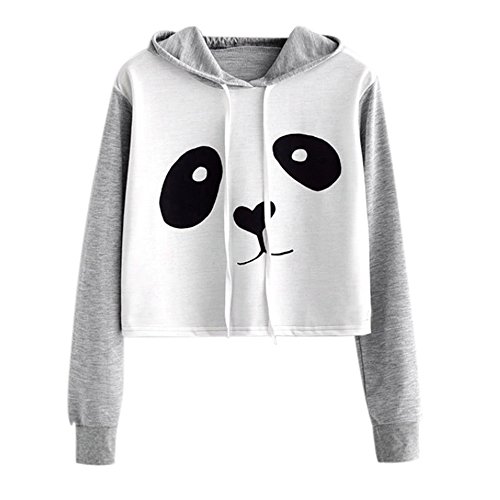 VJGOAL Mujeres otoño Moda Casual Dibujos Animados Lindo Panda Imprimir Costura Color sólido Sudadera Blusa de Manga Larga con Capucha Pullover Tops Camisa(M,Gris)