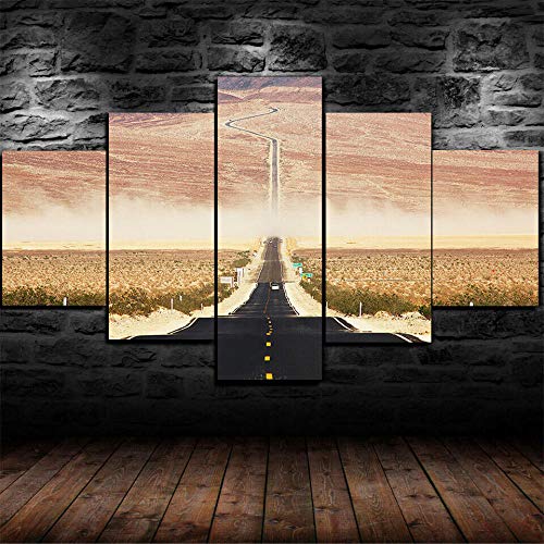 VKEXVDR Impresión HD Pintura 5 Partes Prado de la Carretera del Desierto de California Mural no Tejido Impresión Moderno Ilustraciones,para CAS Decoración Innovador Regalo(Sin Marco)