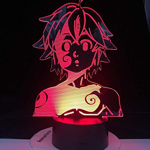 WENJZJ Lámpara 3D Luz de Noche Manga Los Siete pecados Capitales Gadget de acrílico para la habitación del hogar Luz Decorativa Meliodas Figura Lámpara de Mesa para niños Regalo 16 Colores
