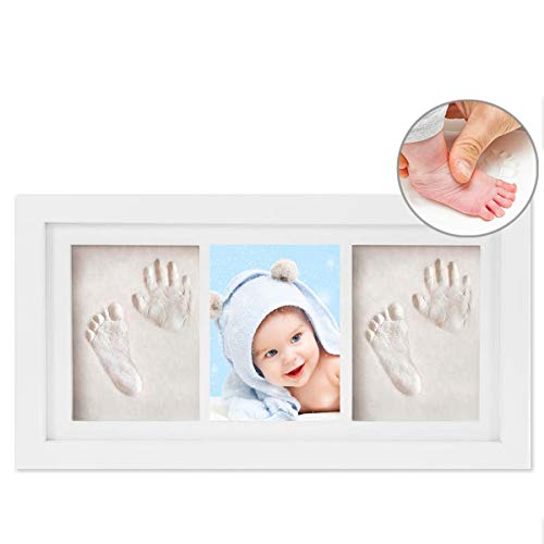 WesKimed bebé Handprint y Marco de huella Inkpad de fotos Regalos Babyparty seguros y elegantes Elegante blanco de madera sólida para recién nacidos/bebé Regalos,Blanco no tóxico