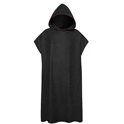 Wilxaw Poncho De Toalla con Capucha, Traje de la Playa, Albornoz para cambiarse de Ropa, Microfibra Surf Traje de Buceo Capa de Secado rápido Toalla de baño cambiante, Adulto Unisex, Negro