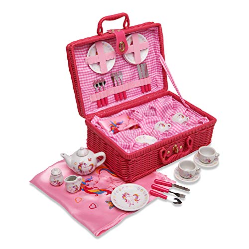 Wobbly Jelly - Juego de té de Porcelana y Cesta de pícnic de «Unicornio Mágico» – Juego de té Infantil de 31 Piezas – Juegos de té de Juguete Wobbly Jelly - Juego de té de Porcelana y Cesta de pícnic de «Unicornio Mágico» – Juego de té Infantil de 31 Piezas – Juegos de té de Juguete