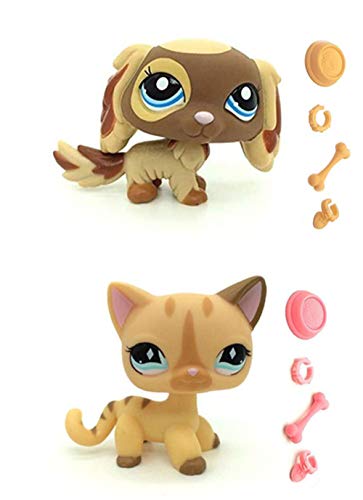 WooMax Littlest Pet Shop LPS Toy King Charles Cavalier Dog Puppy + Diamond Stripe Cat con 8 Piezas de Repuesto LPS para ni?os ni?as Regalo para ni?os