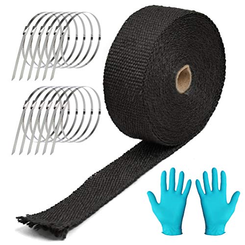 WOWOSS 10M Cinta Anticalorica Escape Moto con 12 Bridas y 1 par de guantes, Cinta Aislante Anticalorica e Fibra de Vidrio para Escape de Moto - Negro WOWOSS 10M Cinta Anticalorica Escape Moto con 12 Bridas y 1 par de guantes, Cinta Aislante Anticalorica e Fibra de Vidrio para Escape de Moto - Negro