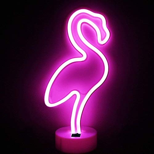 XIYUNTE Flamenco Señales luminosas neón Luz de noche,Rosa flamenco luces de neón Lámparas Iluminación infantil Dormitorio Decoración,Batería y USB alimentado Luces noche con botón Lámparas