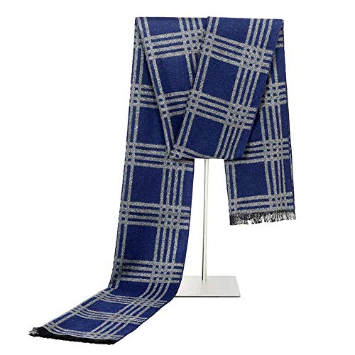 XJHN Bufanda de invierno de negocios casual bufanda a rayas simulación de seda cepillado bufanda bien patrón azul 180cm