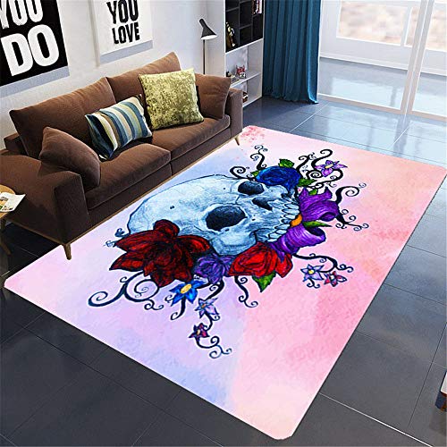 XLDYSC Alfombra para Salón,3D Print Skull Flower Large Anti-Slip Rug, Color Visual Art Soft Floor Mat, Playroom Kitchen Nursery Room Carpet For Home Décor,160X230Cm(62.99X90.55 In)