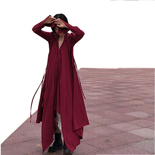 XPF Falda Larga Nueva Camisa Larga con Cuello En V Falda Corte Retro Vestido Negro Oscuro Falda con Vendaje Irregular,Red-M XPF Falda Larga Nueva Camisa Larga con Cuello En V Falda Corte Retro Vestido Negro Oscuro Falda con Vendaje Irregular,Red-M