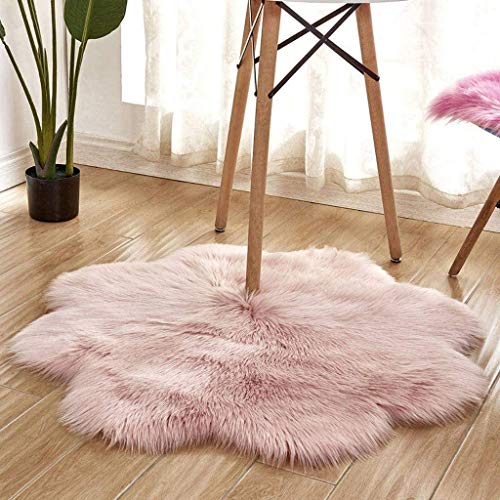 XUDAKJ Alfombra de imitación de Piel de Cordero, Artificial Alfombra, Piel sintética de Calidad Alfombra de Lana,para salón Dormitorio baño sofá Silla cojín (Flor de Ciruelo,Rosa, 60_x_60_cm)