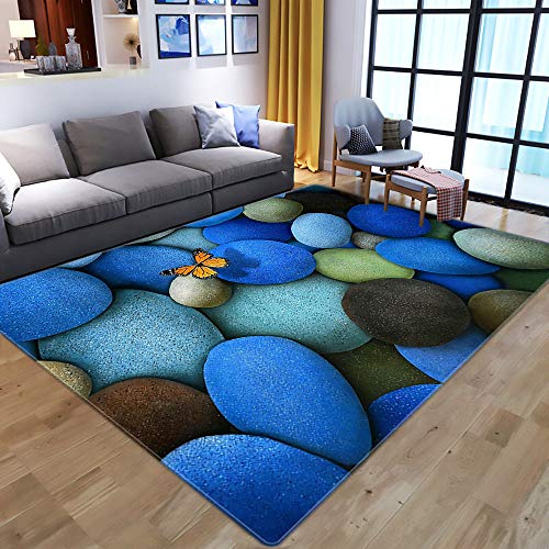XXXKK Alfombra de franela, diseño de mariposa en 3D en color azul con patrón de piedra creativa, alfombra de terciopelo azul para bebé, pasillo, dormitorio, sala de estar, 200 x 300 cm