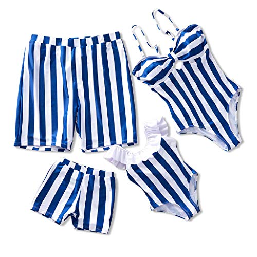 Yaffi Traje de baño a Juego de la Familia Traje de una Pieza Rayas Vintage Cuello en V Monokini Traje de baño Ropa de Playa Niñas: 12-18 Meses