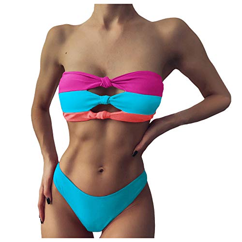 YANFANG Traje de baño Sexy para Mujer Traje de baño de Dos Piezas de Retazos sólidos Bikini Natación Ropa de Playa Bikini de Tirantes Tangas y culotes Tops de Bikini