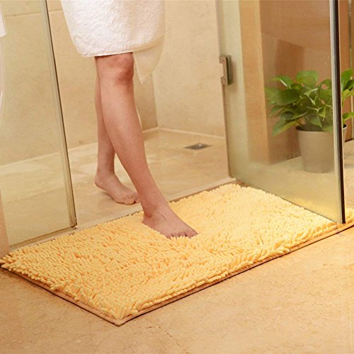 YIQI Alfombra de baño de Felpa de Microfibra de Chenilla, Suave y acogedora, Agua súper Absorbente, Antideslizante, Gruesa para Dormitorio de baño (60x40 cm, Crema)