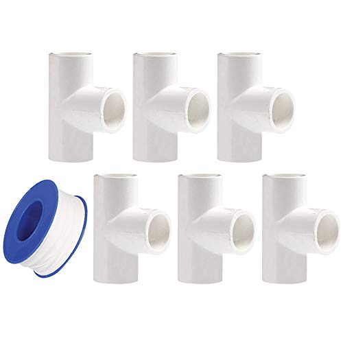 YOFASEN Conectores en T de PVC de 3 vías, 25mm - Adaptador de tubería de agua - Conector de Accesorios de Tubería de 6 Piezas con Cinta de Sellado YOFASEN Conectores en T de PVC de 3 vías, 25mm - Adaptador de tubería de agua - Conector de Accesorios de Tubería de 6 Piezas con Cinta de Sellado
