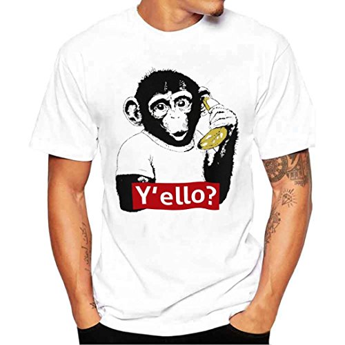 Yvelands Handsome T-Shirt Moda para Hombre Personalidad O-Cuello Impresión Daily Sports Blusa Top Jacket Coat Outwear Wedding Party Summer, Cheap Clearance! (Blanco, S)