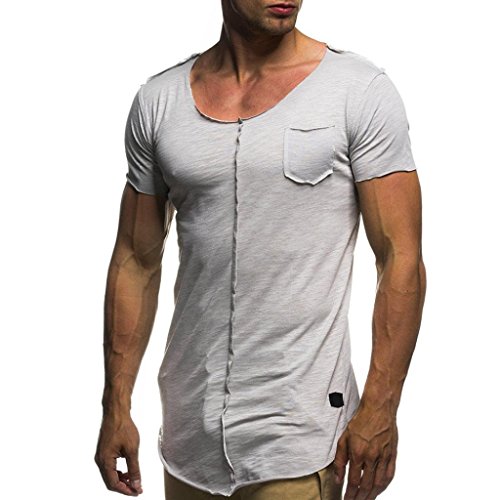 Yvelands Muscle T-Shirt Men's O-Neck Personality Moda Slim Casual Fit Manga cortaSolid Color Sports Yoga Blusa Top Daily Party Vacation Summer, Cheap Clearance! (Gris, M)