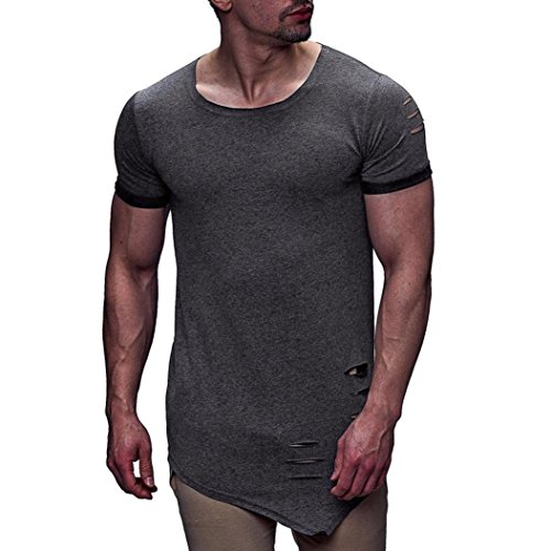 Yvelands Personalidad de la Moda Agujero O-Cuello Personalidad Moda Agujeros no especificados Hem Sports Yoga Blusa Top Muscle T-Shirt Daily Party Vacation Summer, Cheap Clearance! (Gris Oscuro, M)