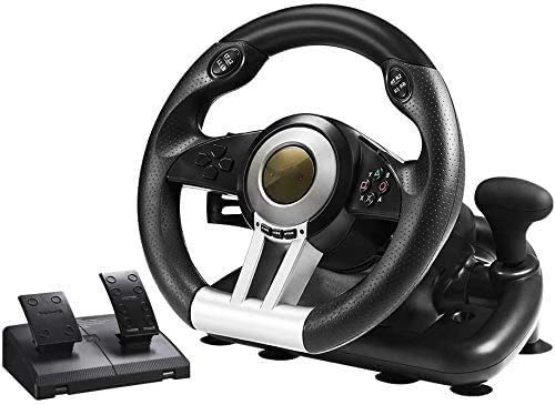 ZSTY Rueda de Carreras para Windows PC / PS3 / PS4 / X-One/Switch, 180 Grados Universal USB Racing Juego Volante con Pedal, Naranja y Negro con Pedal,Negro