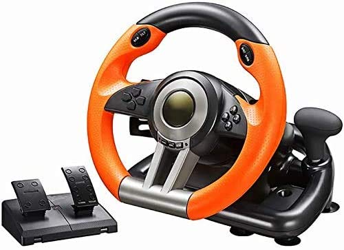 ZSTY Rueda de Carreras para Windows PC / PS3 / PS4 / X-One/Switch, 180 Grados Universal USB Racing Juego Volante con Pedal, Naranja y Negro con Pedal,Naranja