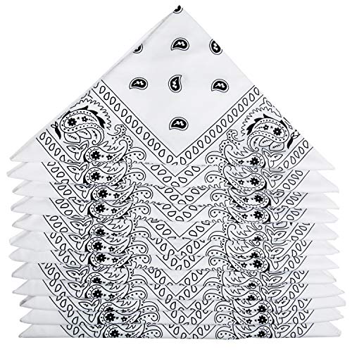 ZWOOS Bandanas Paisley, 12 Piezas Foulards, Pañuelos para el cuello para Hombre y Mujer (Blanco)