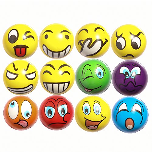 ZYDTRIP 12pcs Bolas Divertidas del Juego de Emoji, Pelota de Juguete Anti estrés, Juguete de la Novedad para el Color clasificado y la Fuente Divertida de la Fiesta del Estilo de Emoji de la Cara