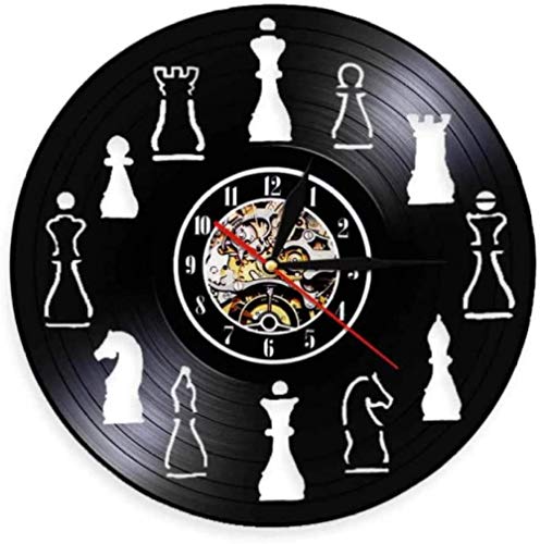 ZZLLL Reloj de Pared de Vinilo Reloj Colgante Reloj de luz Nocturna 7 Colores claros decoración de Pared de ajedrez Vintage Home Room Art Deco Regalo