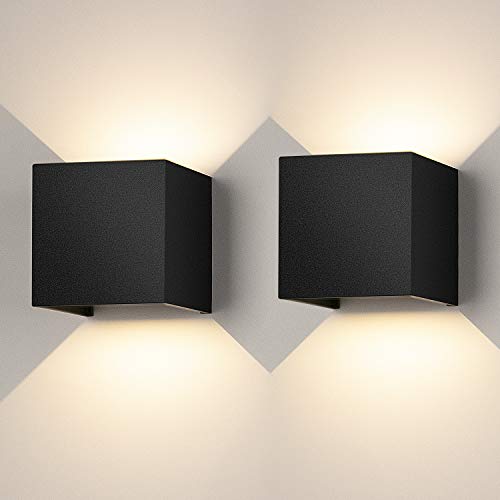 2 Pcs Apliques Pared Interior LED Lámpara de Pared Moderna Regulable Lampara Pared con Luz Tricolor Aplique cuadrado Pared Negro IP65 Impermeable