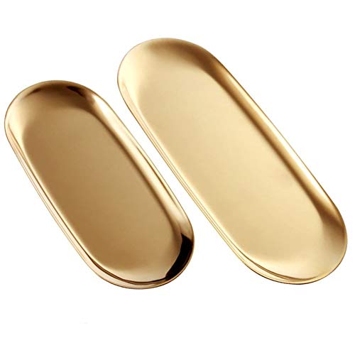 2 Piezas de Bandeja Dorada de Acero Inoxidable, Bandeja de Almacenamiento Ovalada, Bandeja de Frutas, Bandeja de Joyería, Se Puede Utilizar Ampliamente en La Familia 2 Piezas de Bandeja Dorada de Acero Inoxidable, Bandeja de Almacenamiento Ovalada, Bandeja de Frutas, Bandeja de Joyería, Se Puede Utilizar Ampliamente en La Familia
