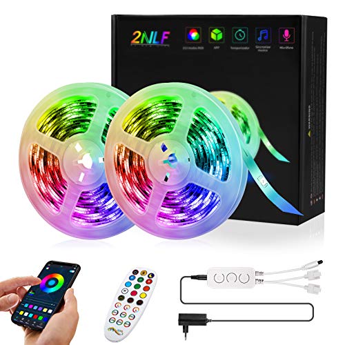 2NLF Tira LED 10M RGB Luces LED Habitacion Arco Iris Cambio de color 180 LED 213 Modos 4 Brillos Horario Personal con Control APP y Control Remoto para Habitación Dormitorio Techo Fiestas Bares