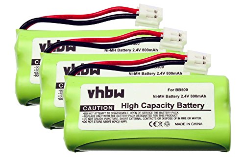 3 x vhbw Set baterías 800mAh para teléfono Fijo inalámbrico AEG Dolphy por BC102906, 87C, BT-34H, 60AAAH2BMJ, T377.