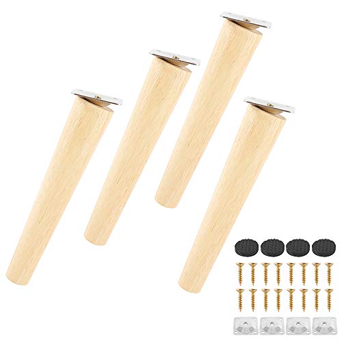 4 Piezas Patas para Muebles Madera, Patas de Sofá de Madera para Placas de Montaje y Tornillos para Sofá Cama, Armario, Sillón (Altura del pie oblicuo 20 cm)