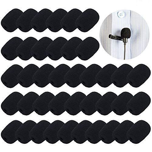 40 unidades Pantallas Antiviento de Micrófono Auriculares de Solapa Cubiertas de Micrófono de Espuma, Mini Tamaño (Negro)