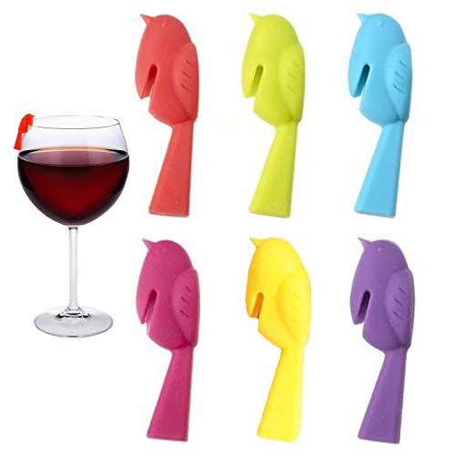 6 Piezas Identificador de Copa de Vino Marcadores de Copa de Vino Marcadores de Bebidas de Silicona para Familia Cenas en Bar Y Cualquier Tipo de Fiesta Puede Marcar Vasos de Pareja (Seis Colores)