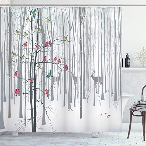 ABAKUHAUS Naturaleza Cortina de Baño, Bandada de pájaros en árbol, Material Resistente al Agua Durable Estampa Digital, 175 x 200 cm, Multicolor