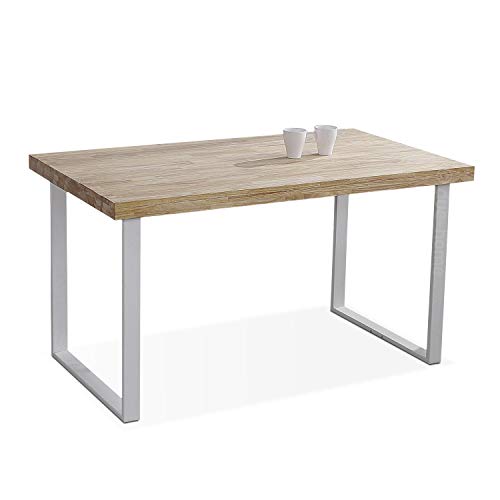 Adec Group Natural, Mesa de Comedor, Mesa Salon o Cocina Fija Color Roble Salvaje y Blanco, Medidas: 140 cm (Largo) x 80 cm (Ancho) x 76,5 cm (Alto)