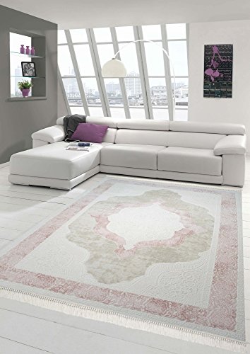 Adornos de alfombra de lana de diseño y moderno en rosa crema beige Größe 120x170 cm