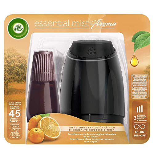 Air Wick Essential Mist - Aparato y recambio de ambientador difusor, esencia para casa con aroma a Explosión Cítrica, pack de 1 aparato y 1 recambio