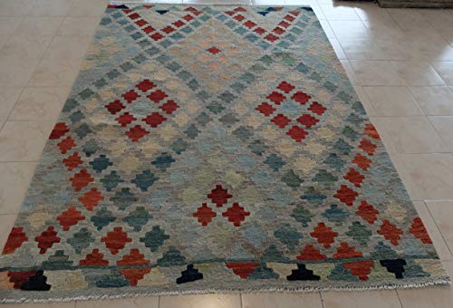 Alfombra de lana 100% hecha a mano de Fybernots: Kilim Modern Handwoven última alfombra: Oriental Carpet (174 x 241 cm)