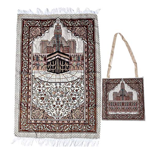 Alfombra de oración musulmana de BESPORTBLE con bolsa de almacenamiento Islámica Janamaz Sajadah Namaz, alfombra de oración portátil para uso doméstico